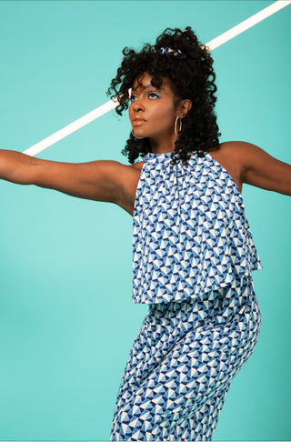 Leota Women's Skyler Wide Leg Cropped Jumpsuit Blue