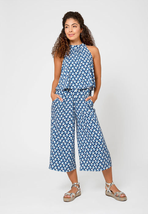 Leota Women's Skyler Wide Leg Cropped Jumpsuit Blue