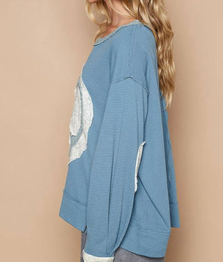 Pol - Round Neck Long Sleeve Thermal Knit Patch Top