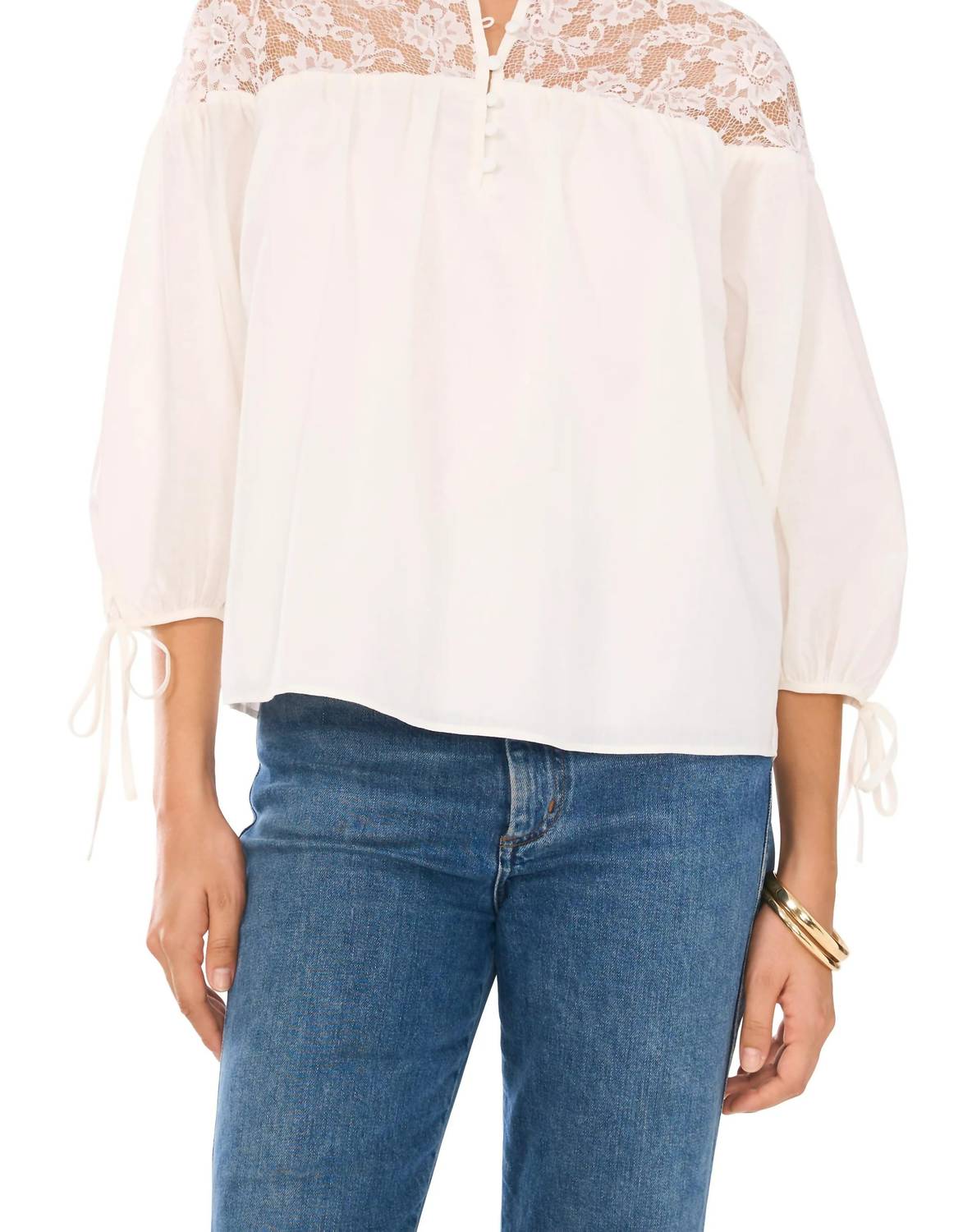 1.State - Lace-yoke 3/4-sleeve Top