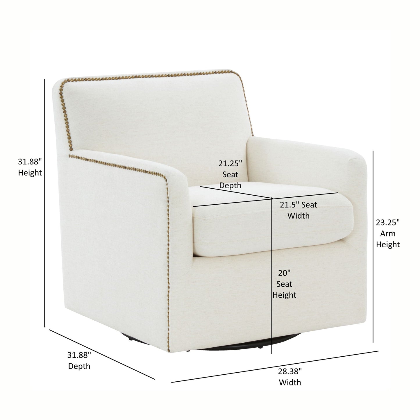 Tolland Swivel Accent Chair With Antique Brass Nailhead Trim - Cream