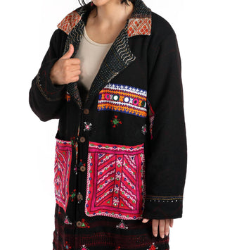 Standawt - Hand-embroidered Patches Merino Wool Coat