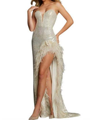 Jovani - Sequin Feather Gown