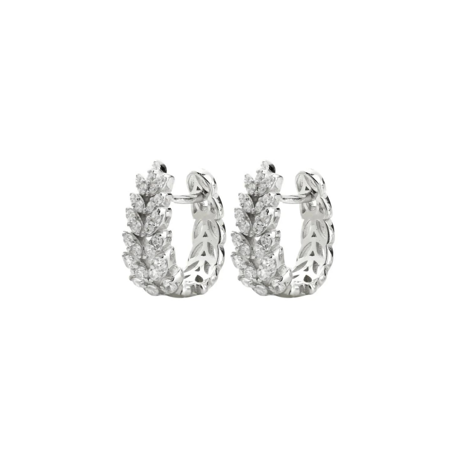 Artizan Joyeria - Women's Leaf Crystal Huggie Hoop Earrings