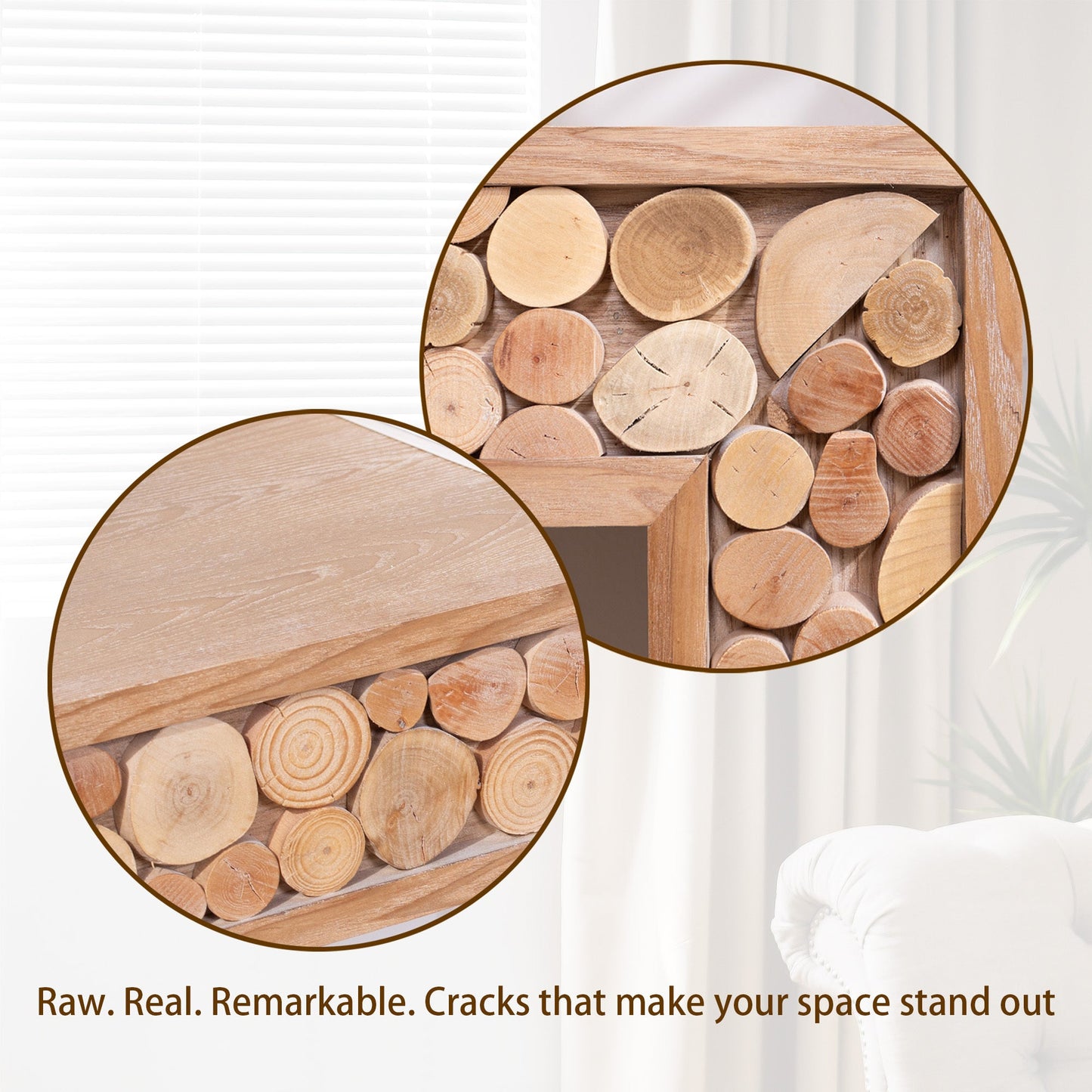 Rustic Wood Console Table with Natural Log Accents – 62" Entryway Table