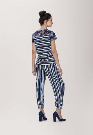 Leota Women's Poolside Stripe Tuxedo Jogger Pant Blue