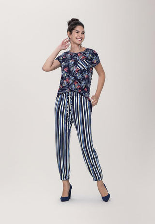 Leota Women's Poolside Stripe Tuxedo Jogger Pant Blue