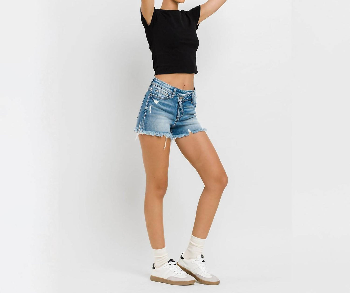 Vervet By Flying Monkey - High Rise Distressed Criss Cross Shorts
