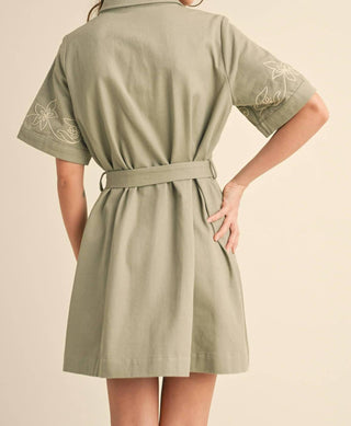 &Merci - Megan Floral Embroidery Denim Shirt Dress