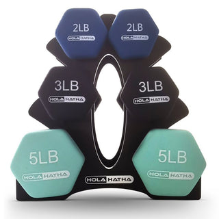 HolaHatha 2, 3, & 5 Pound Neoprene Dumbbell Free Hand Weight Set w/ Rack, Pastel