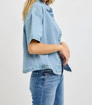Risen - Cropped Denim Button Down Shirt