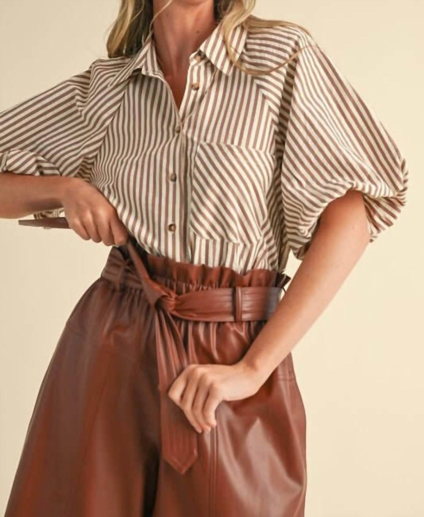 &Merci - Bubble Sleeves Striped Blouse