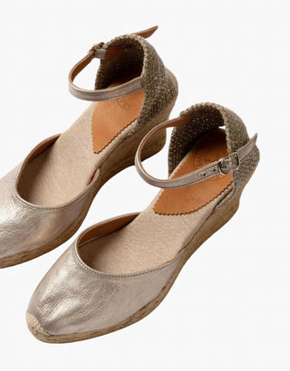 Penelope Chilvers - Women's High Mary Jane Metallic Leather Espadrilles