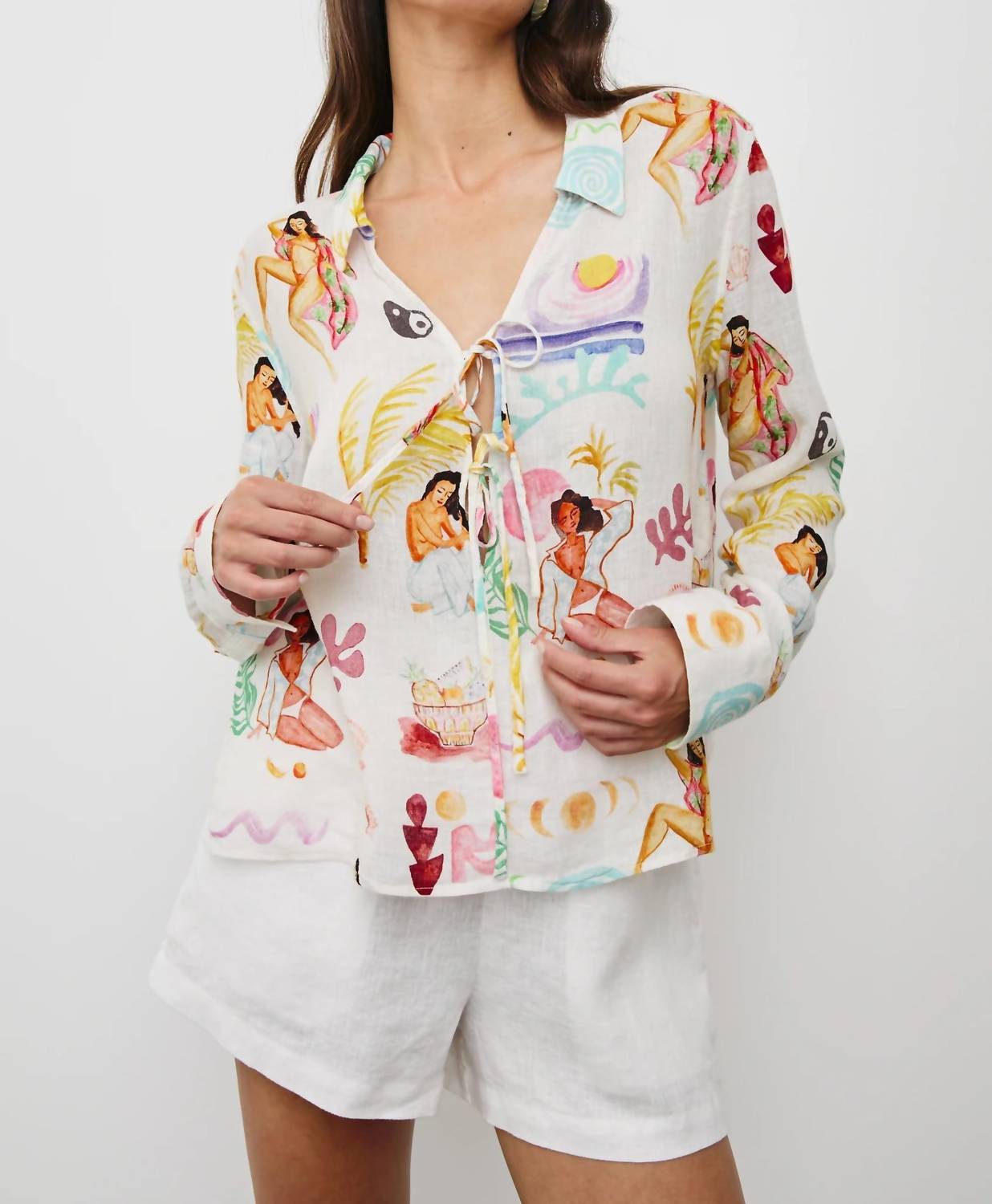 Rails - Elm Stripe Tie Front Linen Top