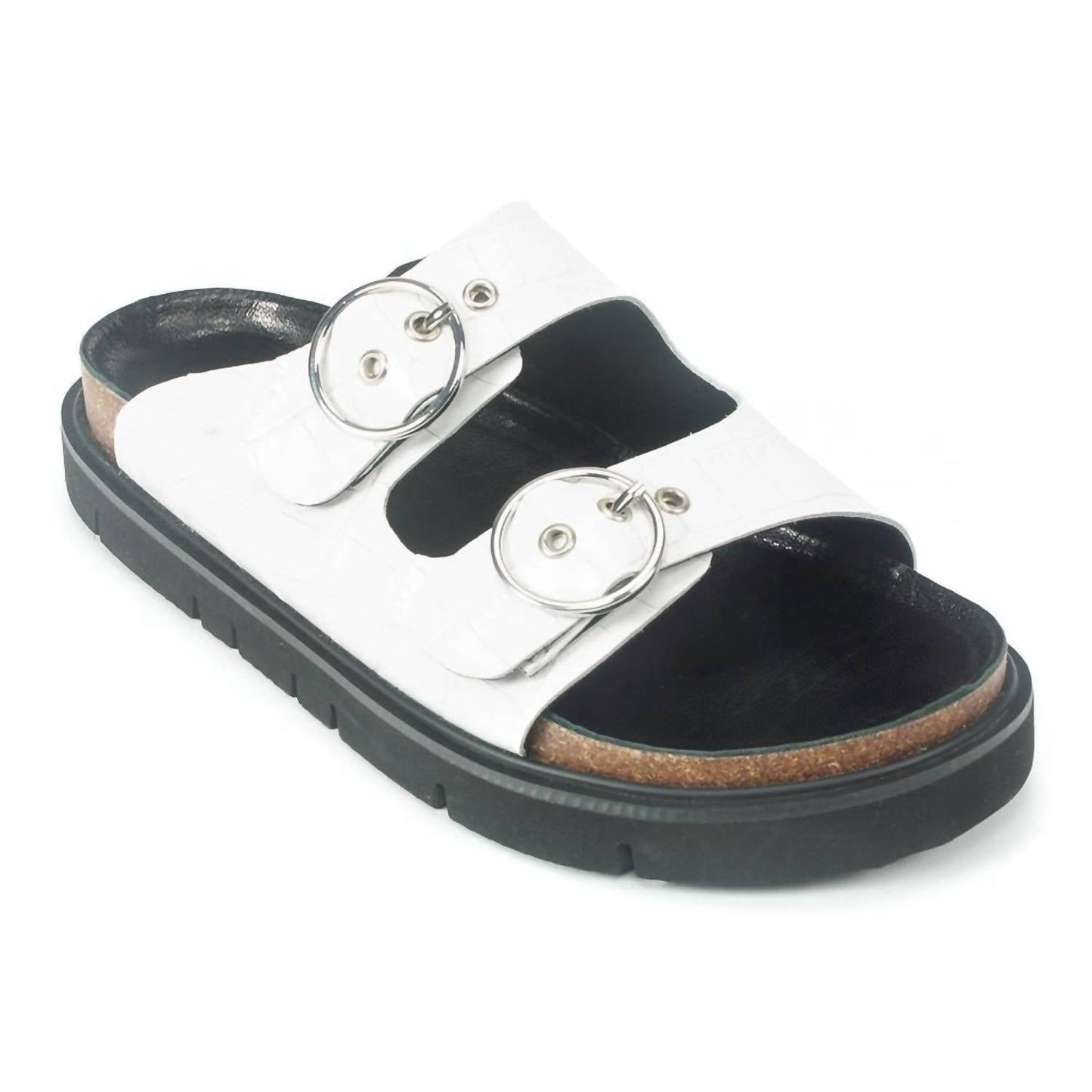 All Black - Women's Circle Buckle Lowform Sandal