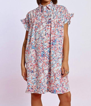 Molly Bracken - Printed Ruffle Sleeve Shirt Dress