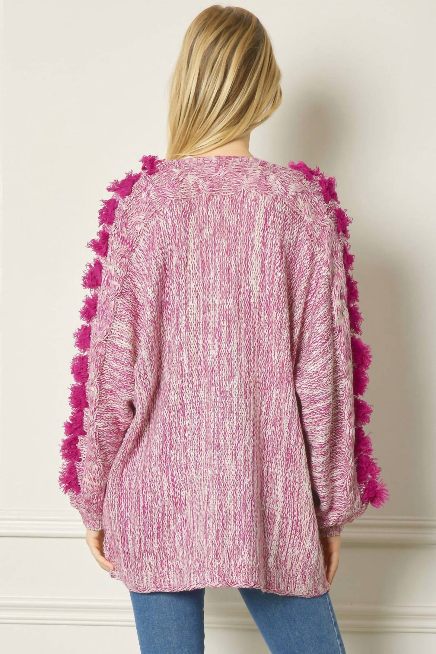Entro - Long Detailed Sleeve Open Knit Cardigan