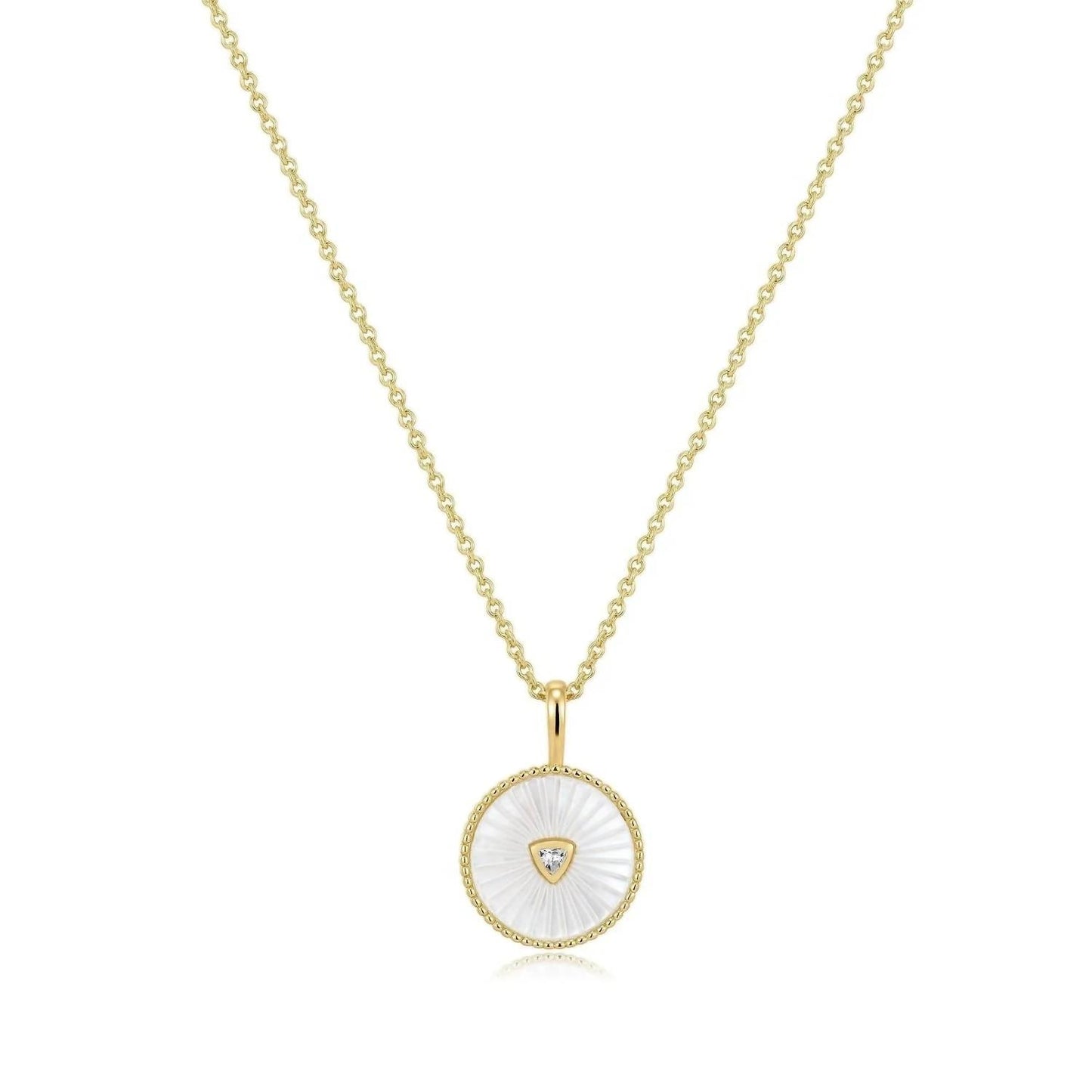 Eklexic - Women's Mother Of Pearl Pendant With Cubic Zirconia Center Stone Necklace