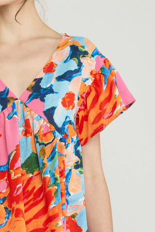 Entro - Floral Babydoll Ruffle Sleeve Top