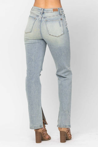 Judy Blue - High Waist Destroyed & Inseam Slit Straight Denim Jeans