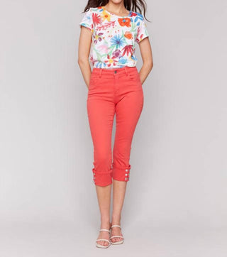 Charlie B - Cropped Twill Jeans With Snap Button Cuff Detail