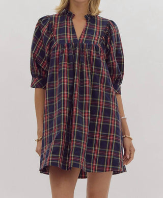 Entro - Plaid High Neck Dress