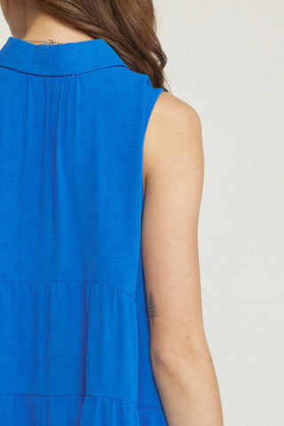 Entro - Collared Sleeveless Tiered Tunic Top