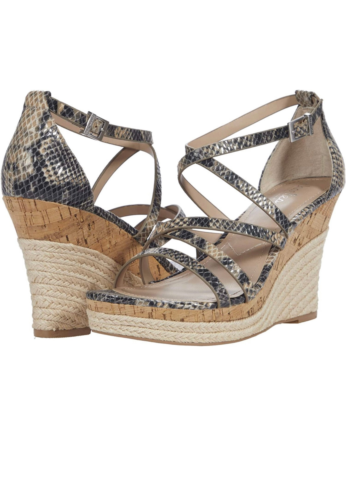 Charles By Charles David Women's Designer Heels Strappy Espadrille Faux Leather Wedge Sandals Brown Size 6.5