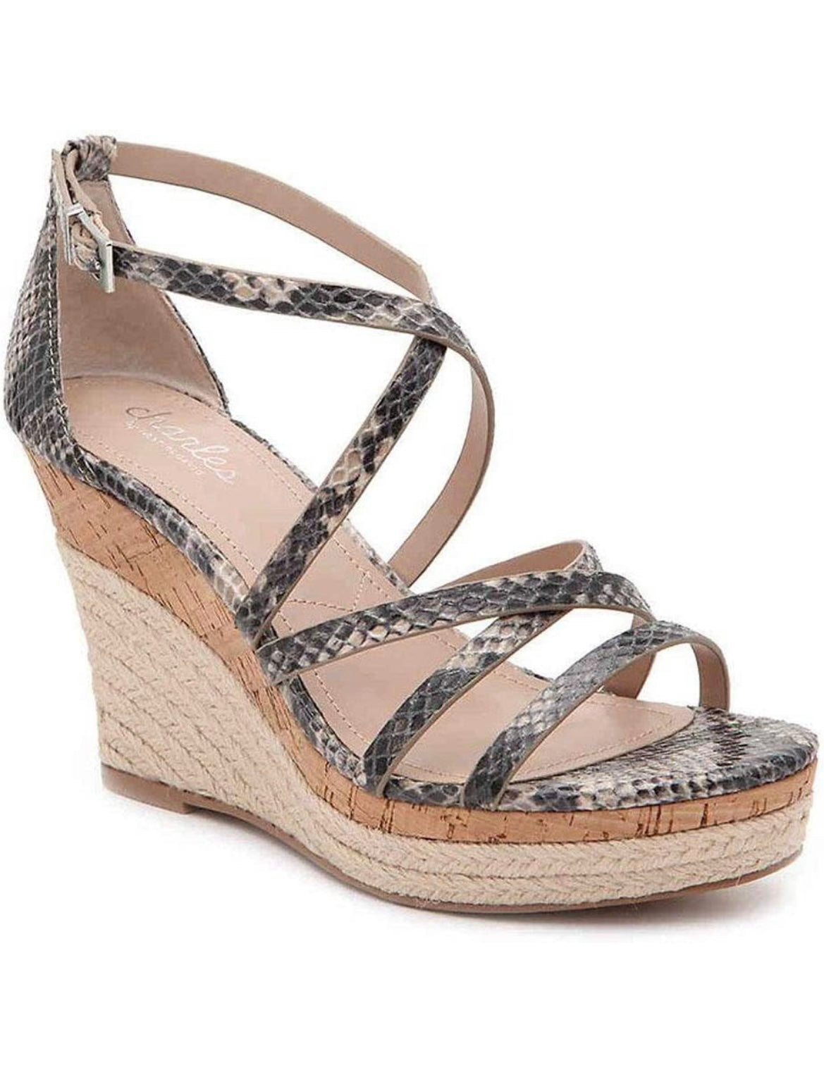 Charles By Charles David Women's Designer Heels Strappy Espadrille Faux Leather Wedge Sandals Brown Size 6.5