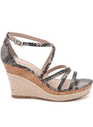 Charles By Charles David Women's Designer Heels Strappy Espadrille Faux Leather Wedge Sandals Brown Size 6.5