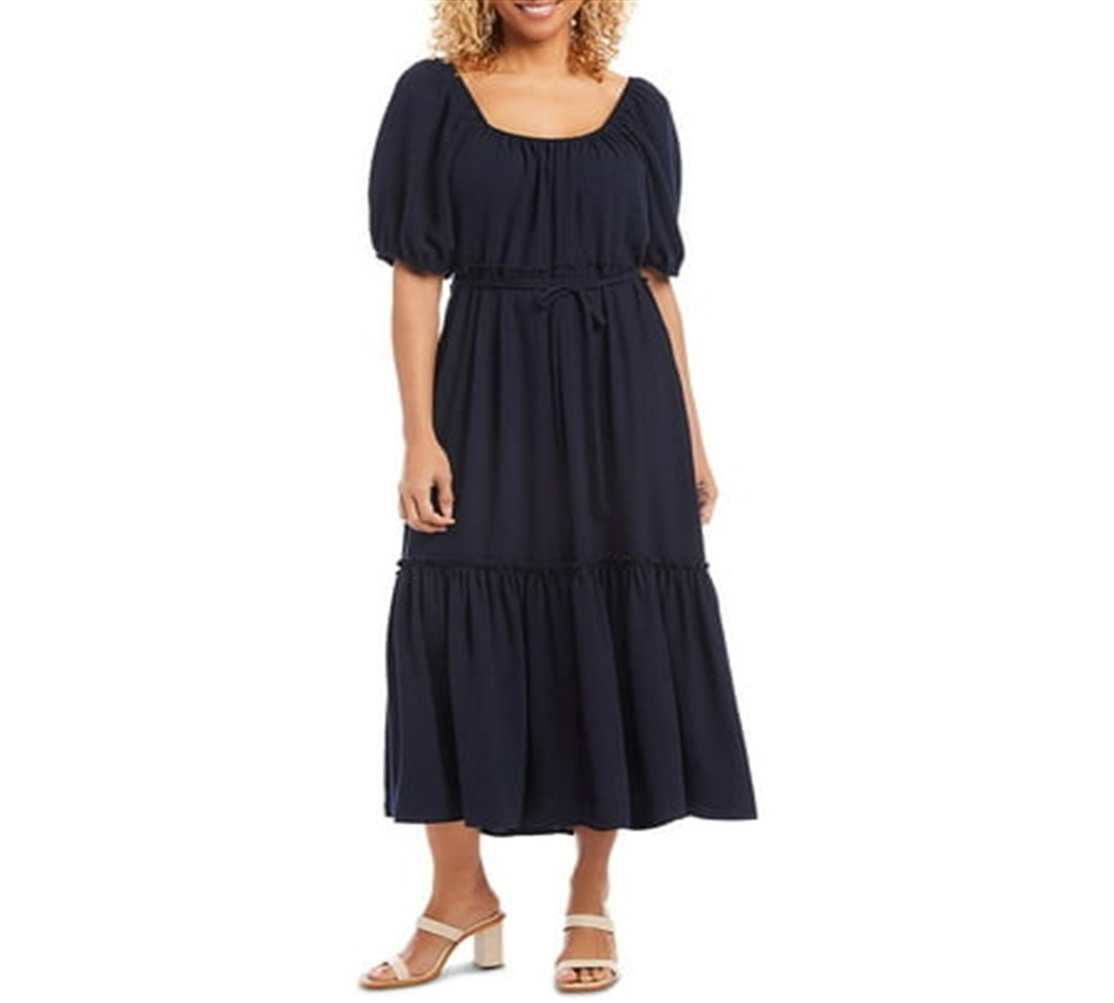 Karen Kane Womens Cocktail Midi Fit & Flare Dress Blue