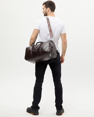 17.7 inch Gym Duffle Leather Bag with Shoe Compartment for Sports Travel - Adjustable Shoulder Strap, Weekender Travel Overnight Bag for Men