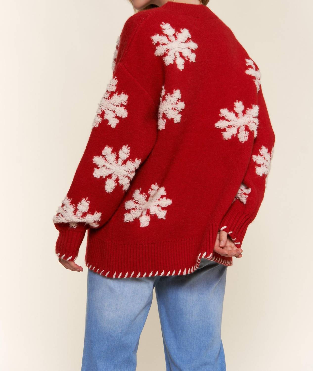 And The Why - Textured Snow Flakes Pullover Sweater
