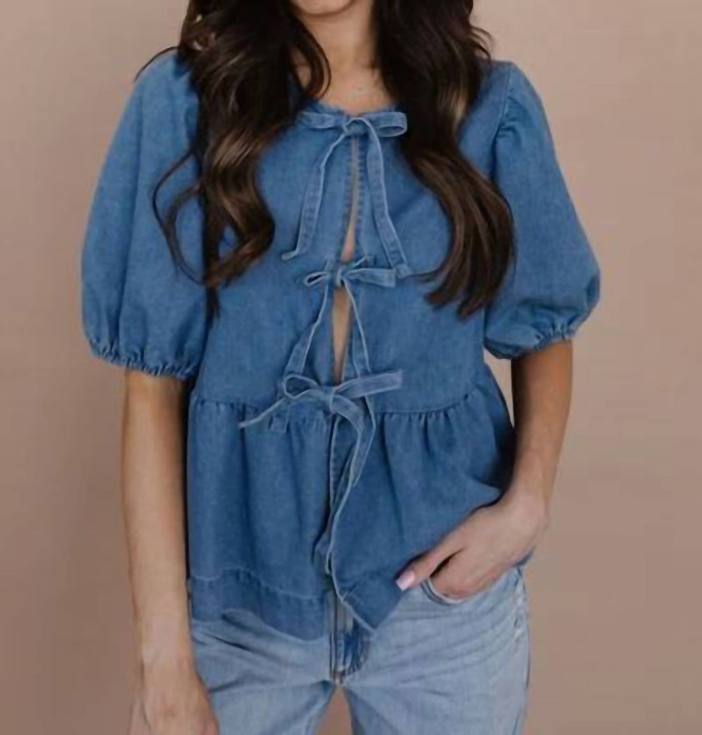 Aaron & Amber - Denim Bow Tie Shirt