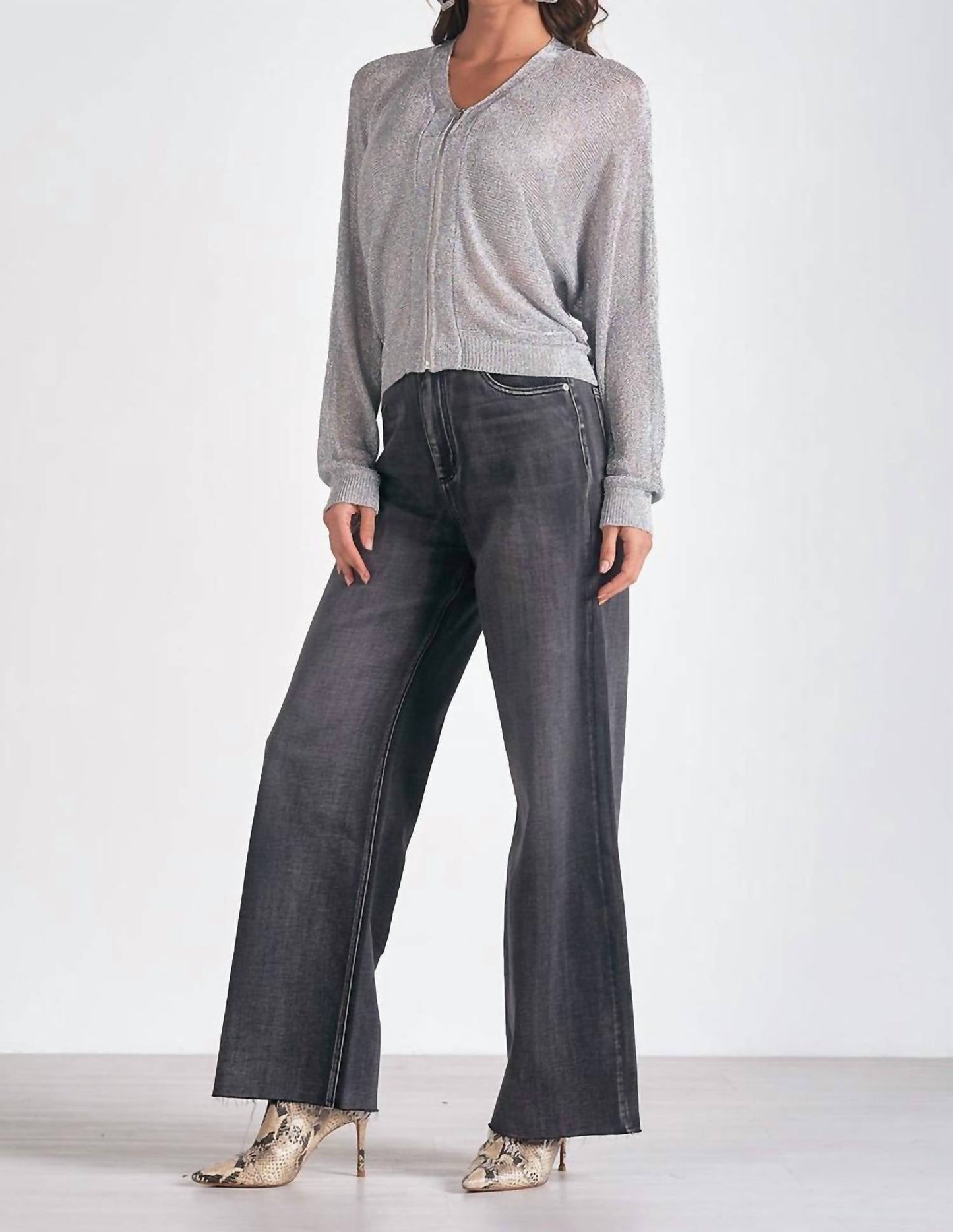 Elan - METALLIC SWEATER CARDIGAN