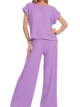 Trendsi - Zenana Rolled Sleeve Top and Pants Sweater Set