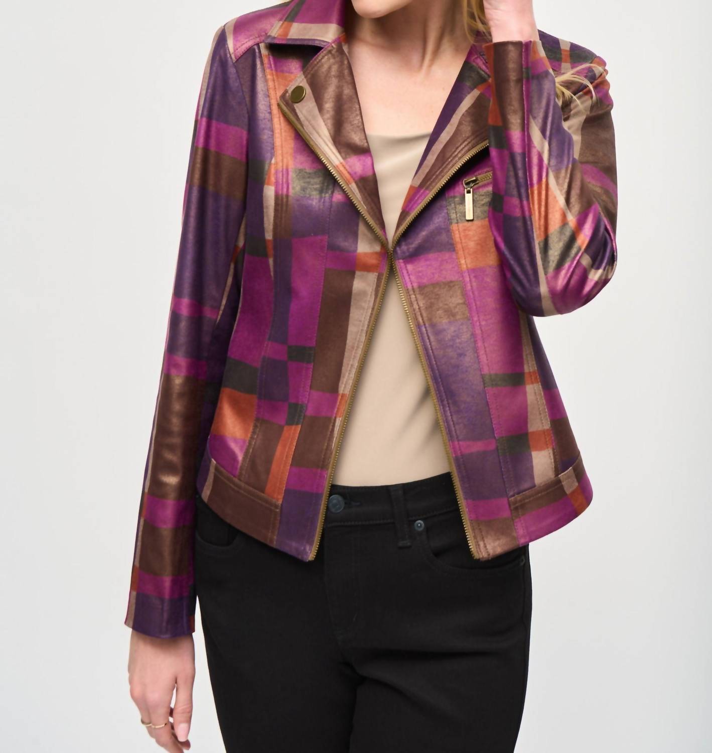 Joseph Ribkoff - Geometric Foiled Faux Suede Jacket