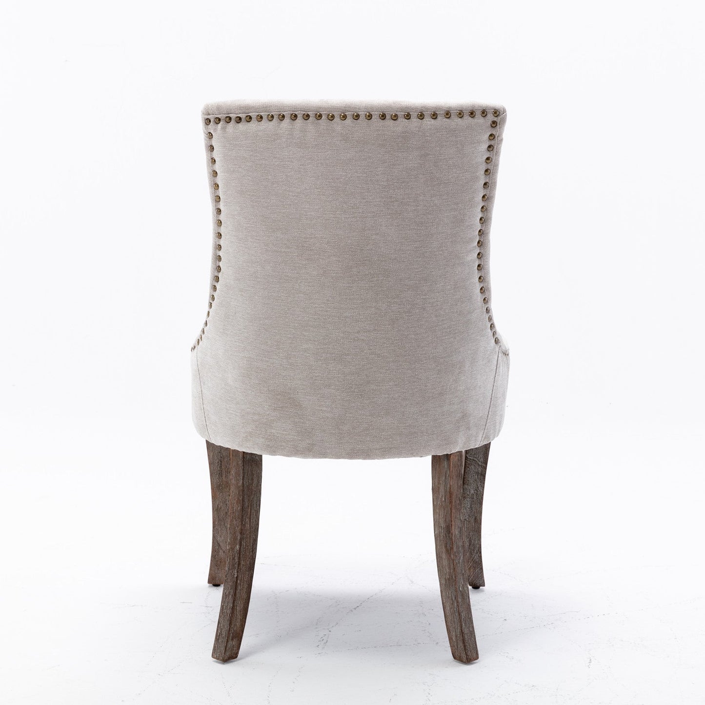 A&A Furniture Ultra Side Dining Chair with Thickened Fabric and Bronze Nail Head, Beige, Set of 2