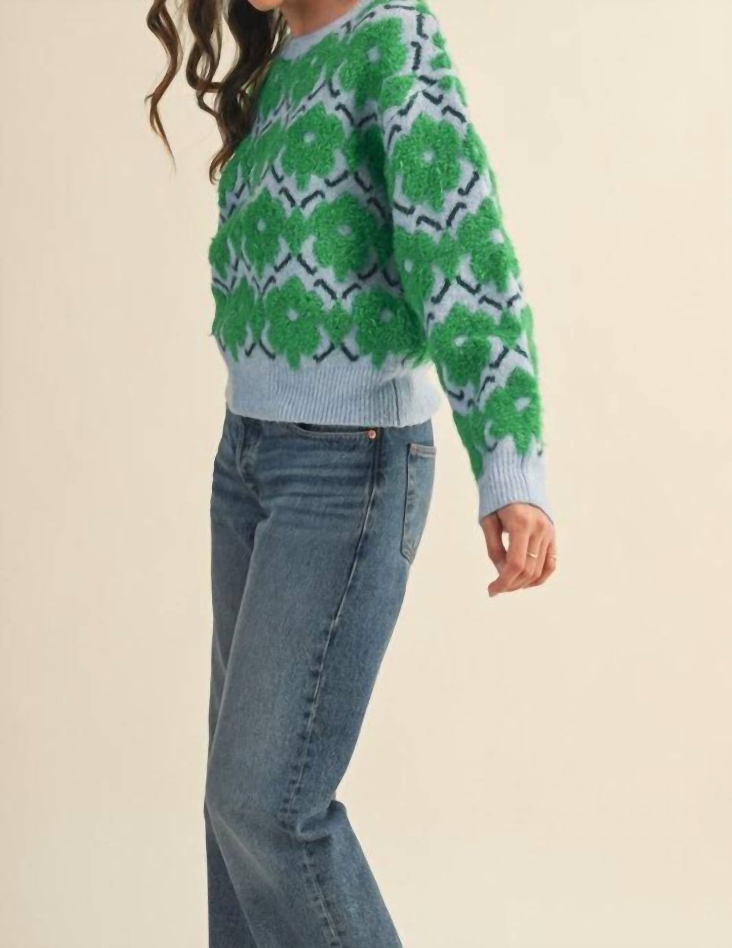 &Merci - Fuzzy Flower Crew Sweater