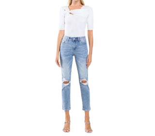 Vervet By Flying Monkey - Gabby Mid Rise Distressed Crop Straight Jeans