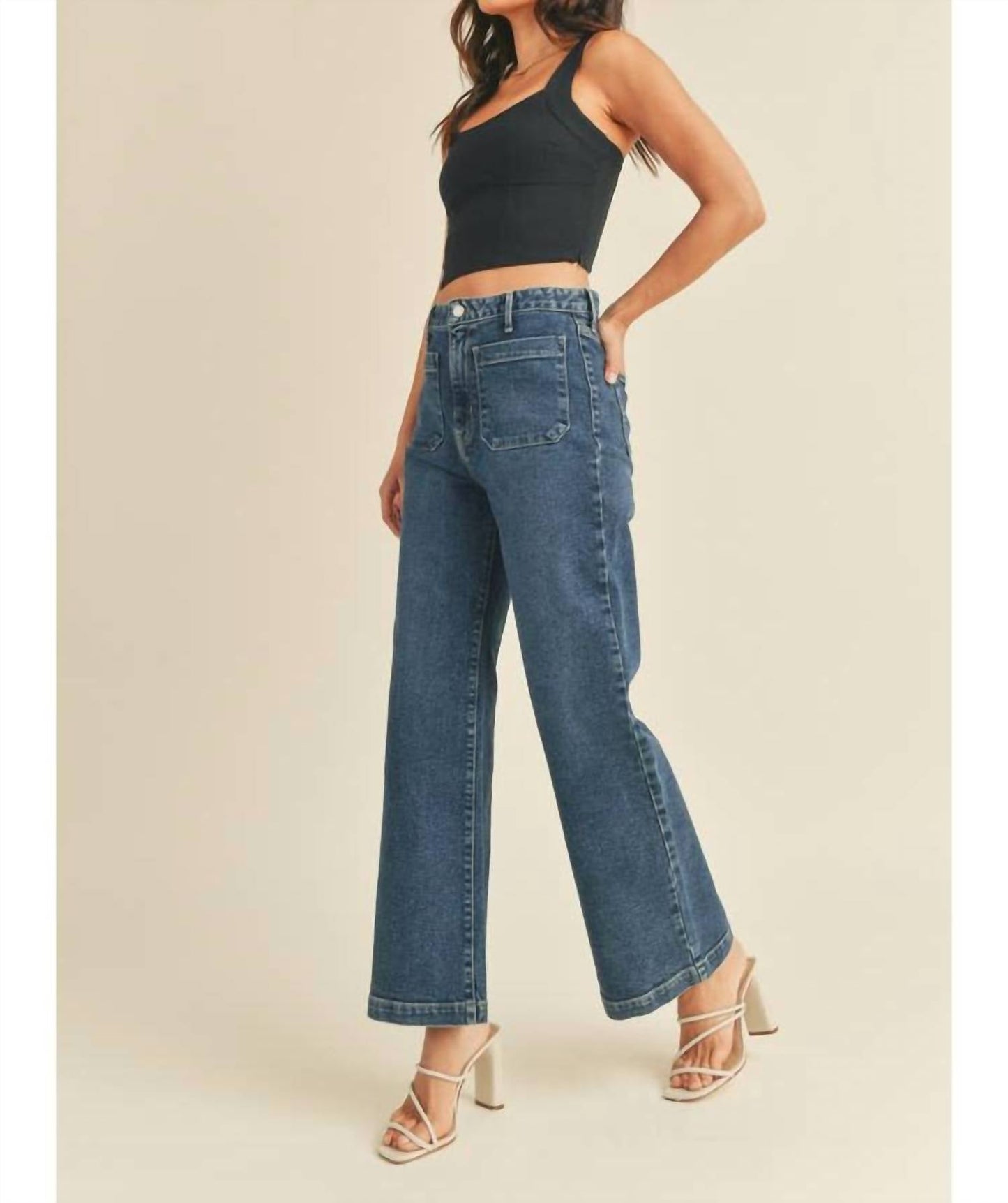 Just Black Denim - High Rise Patch Pocket Wide Leg Jeans