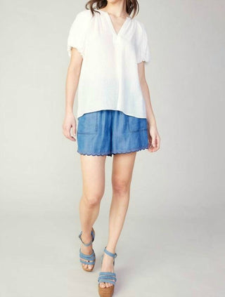 Current Air - Gathered Detail Split-neck Short-sleeve Blouse