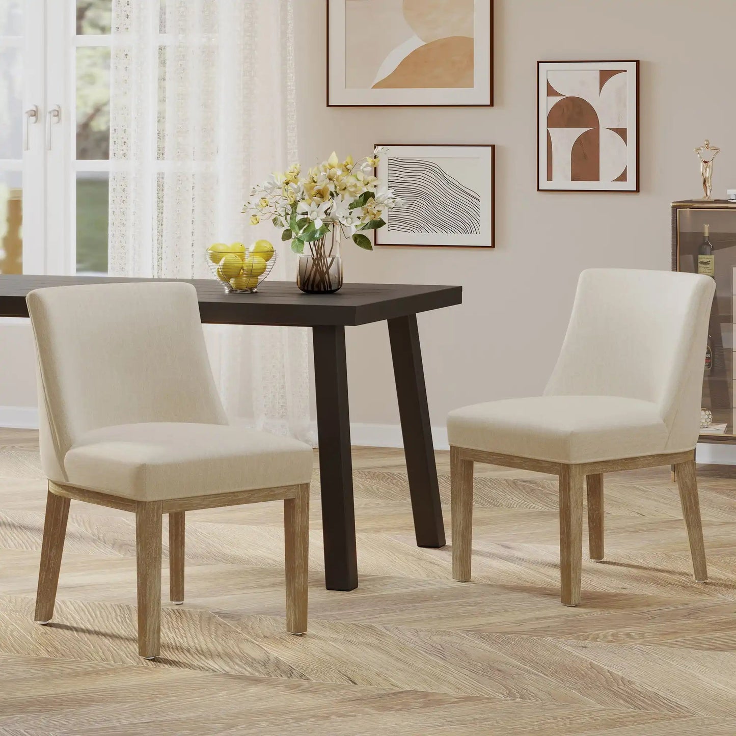 Modern Dining Chair With Durable Fabric Upholstery And Sturdy Wooden Frame (Set of 2)