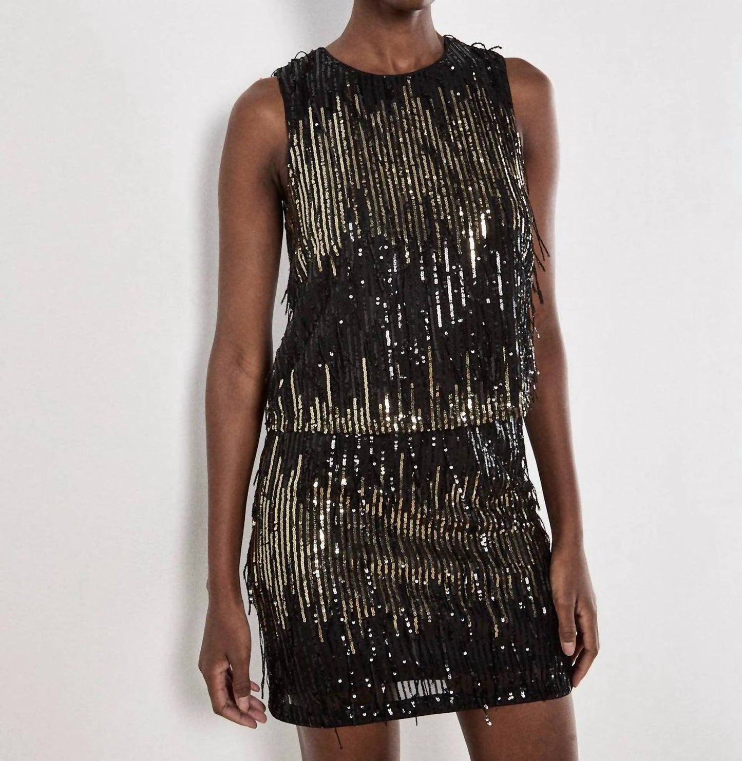 Apricot - Sequin Stripe Fringe Top