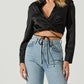 Astr - Perry Satin Wrap Front Tie Waist Top
