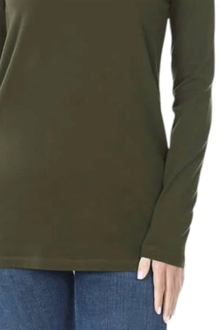 Zenana - Cotton V-neck Long Sleeve