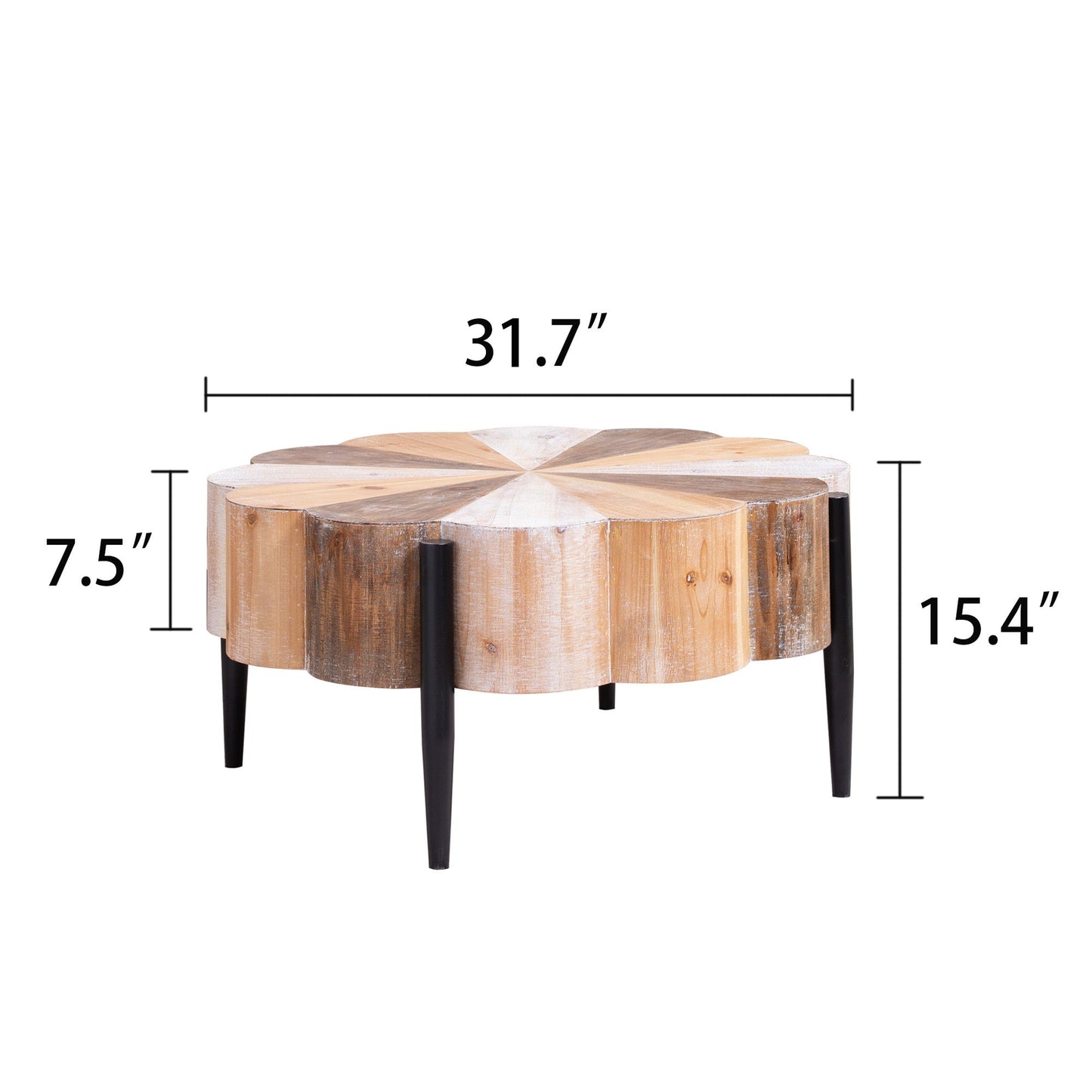Rustic Manufactured Wood Flower-Shaped Coffee Table with Metal Legs