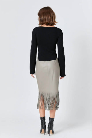 Endless Rose - Fringe Faux Leather Midi Skirt
