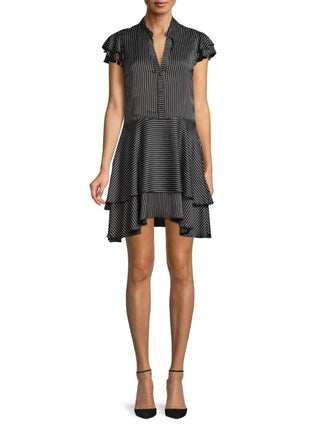Alice + Olivia - Moore Pinstripe Ruffle Shirtdress