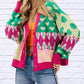 Davi & Dani - V-neck Drop Shoulder Pattern Sweater